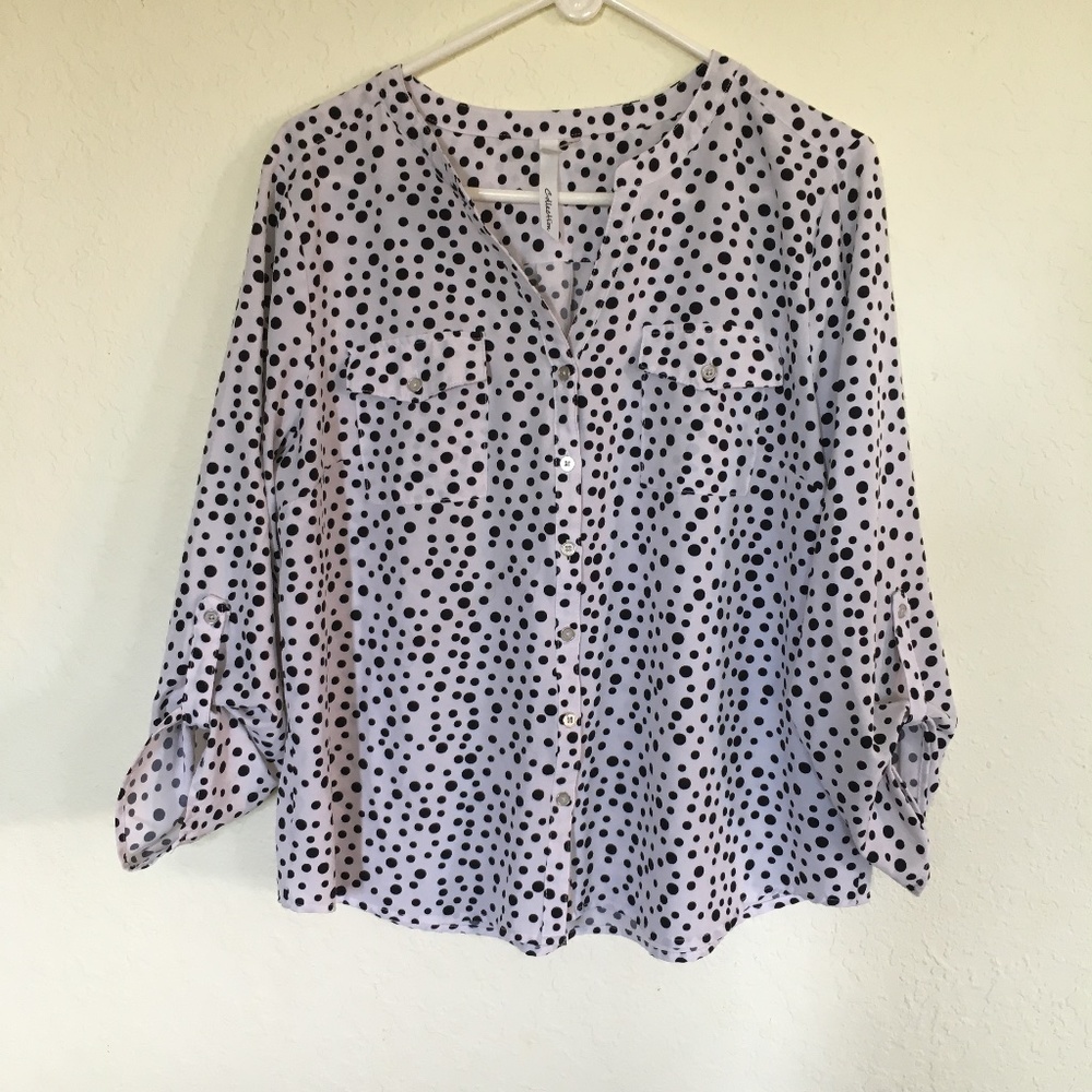 NY collection women's white and black polka dot blouse. Size XL.